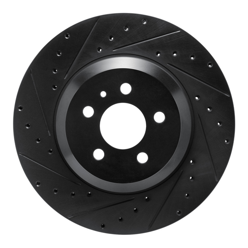 Tesla Model 3 Brake Rotor (1) - Front Left - R1 Concepts - Drilled & Slotted - Black - `17-`25